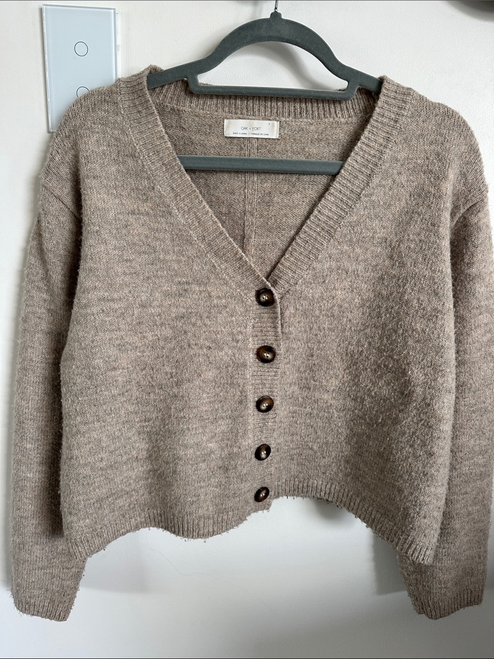OAK + FORT Button Front Cardigan in Beige